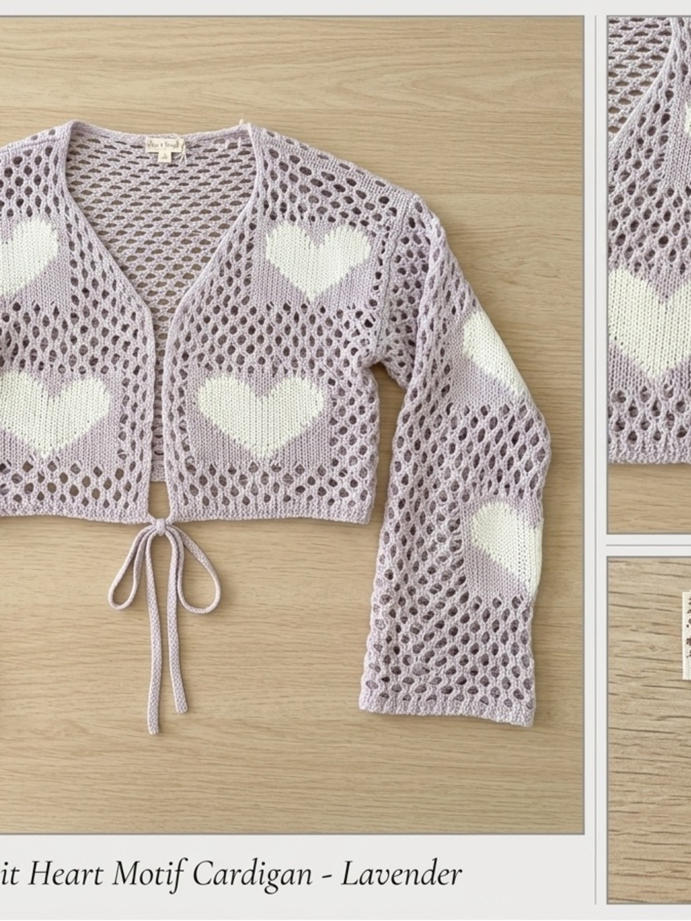 Lavender Heart Motif Cropped Cardigan Sweater